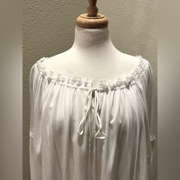 Miou Muse White Peasant Top Blouse Drawstring Neck L NEW - Picture 2 of 7